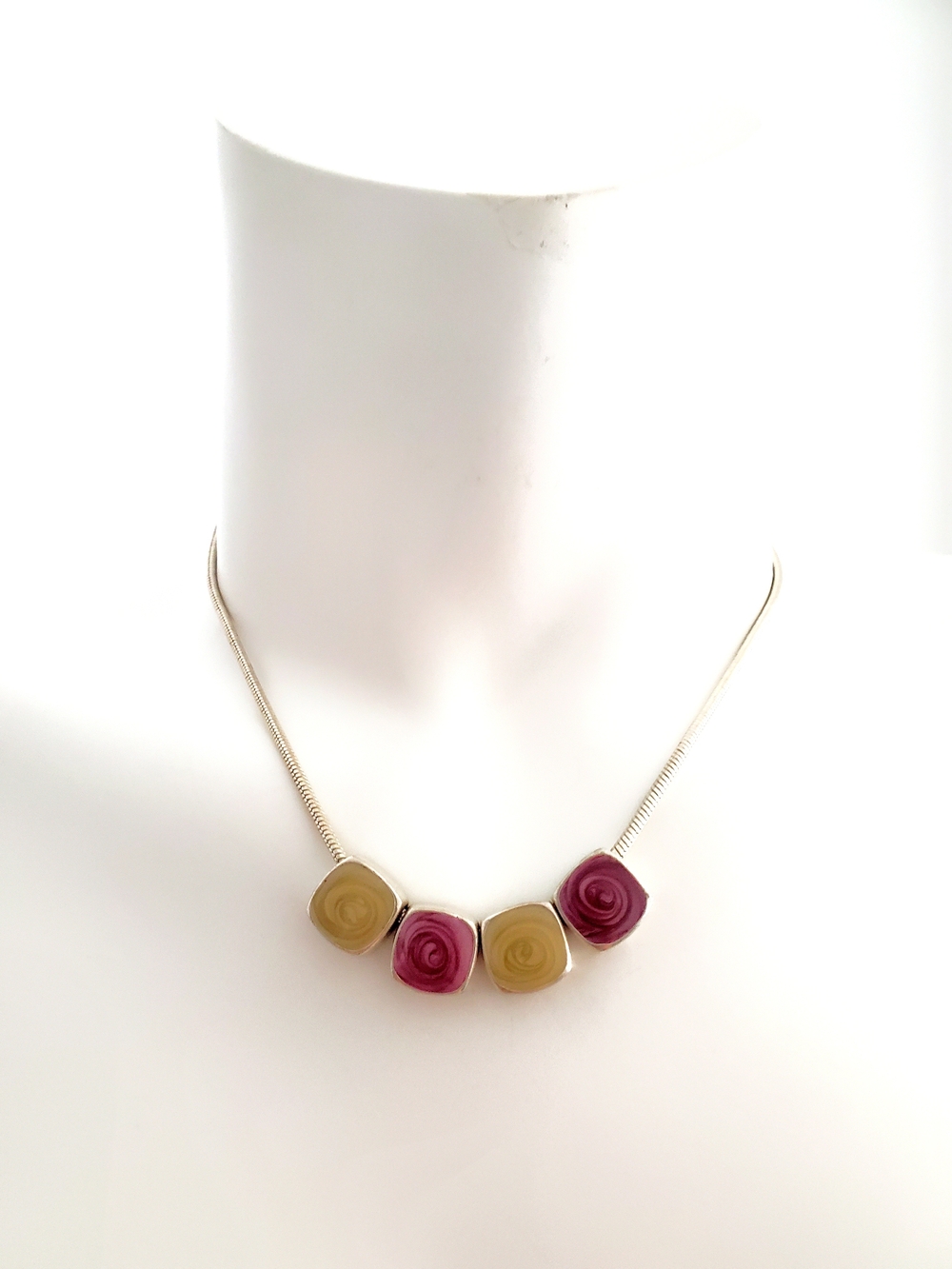 Handmade Pink and Yellow Rose Bead Necklace